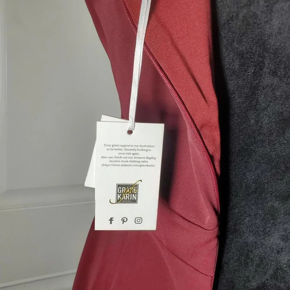 NWT Grace Karin Elegant Burgundy Red Cocktail Dress Size Large - Picture 4 of 12